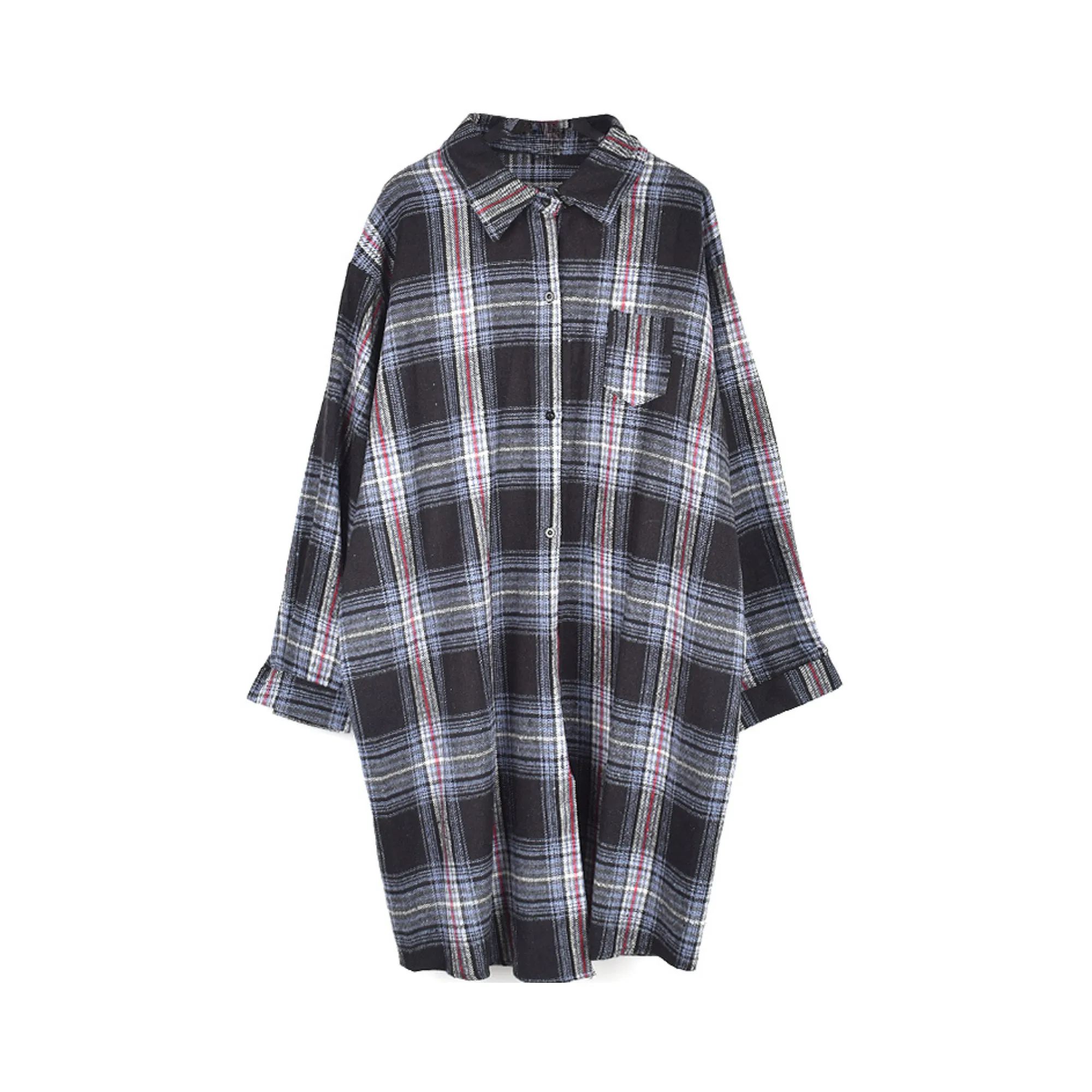 Pre Order:  Plaid Single Pocket Long Shirt