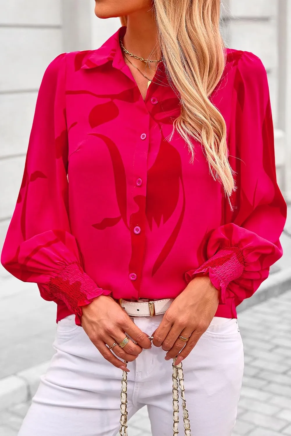 PRETTYGARDEN Womens Button Down Shirt V Neck Printed Long Sleeve Blouses Dressy Casual Fall Boho Tops