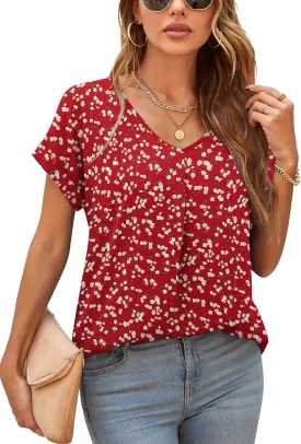 QUEZHU Summer Blouses for Women Elegant Casual V Neck Chiffon Blouses Tops Shirts