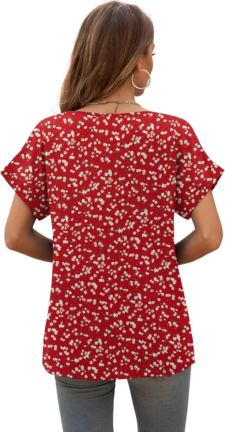 QUEZHU Summer Blouses for Women Elegant Casual V Neck Chiffon Blouses Tops Shirts