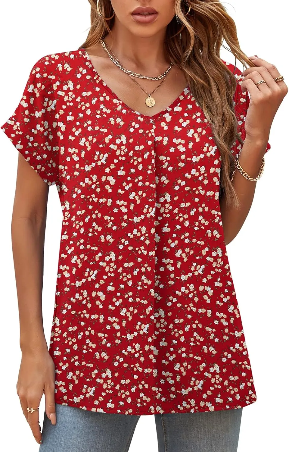QUEZHU Summer Blouses for Women Elegant Casual V Neck Chiffon Blouses Tops Shirts