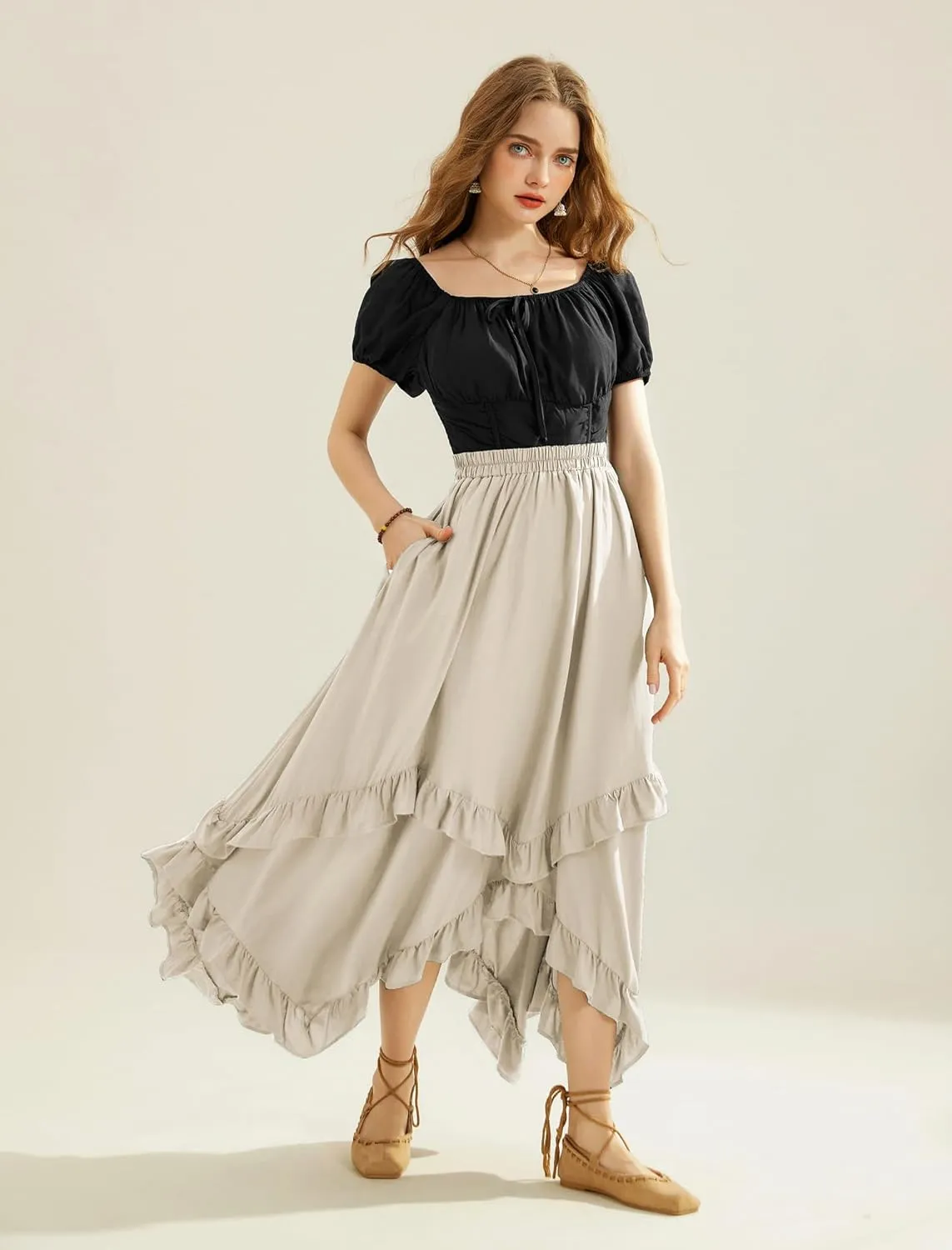 Scarlet Darkness Long Skirts for Women High Waist Renaissance Skirt Maxi Skirt with Pockets
