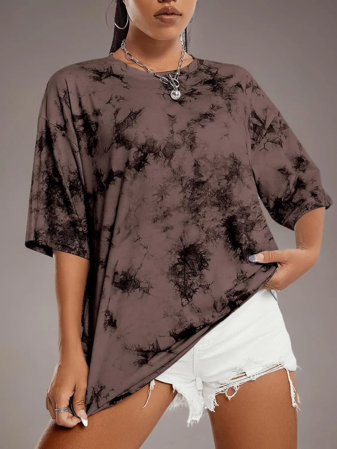 SOFIA'S CHOICE Women's Oversized T Shirts Round Neck Tie Dye Short Sleeve Shirts