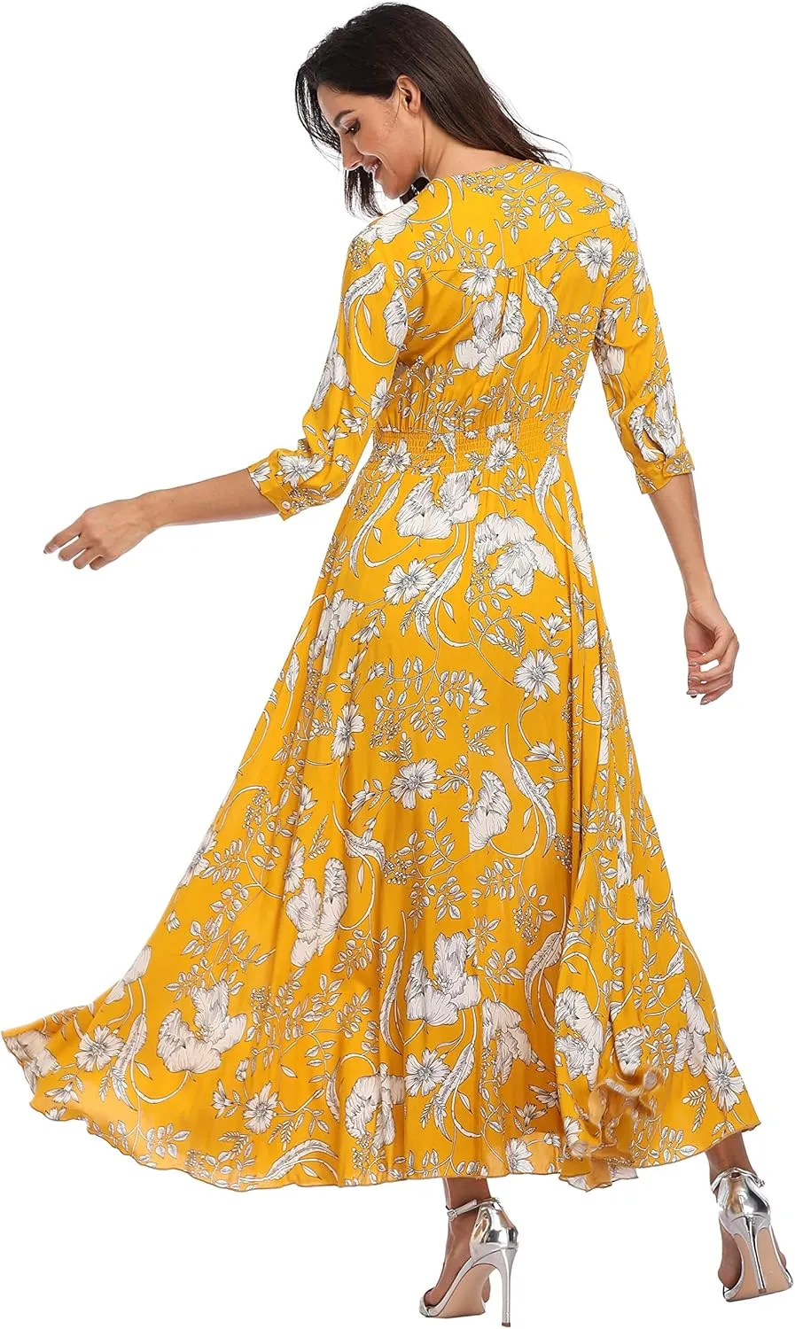 Summer Floral Print Maxi Dress Women Button Up Split Long Flowy Bohemian Beach Party Dresses