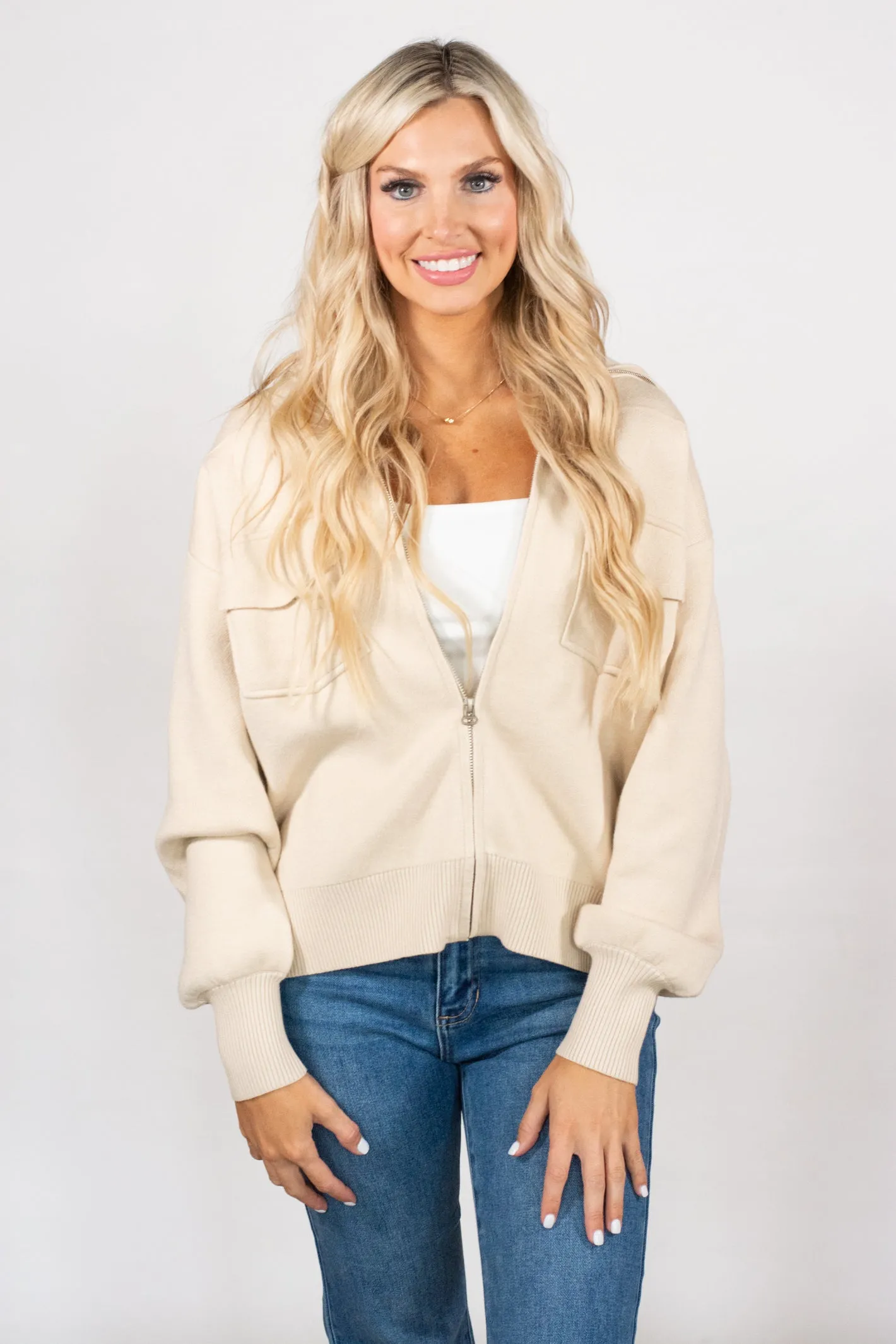 Take Care Ivory Zip-Up Jacket