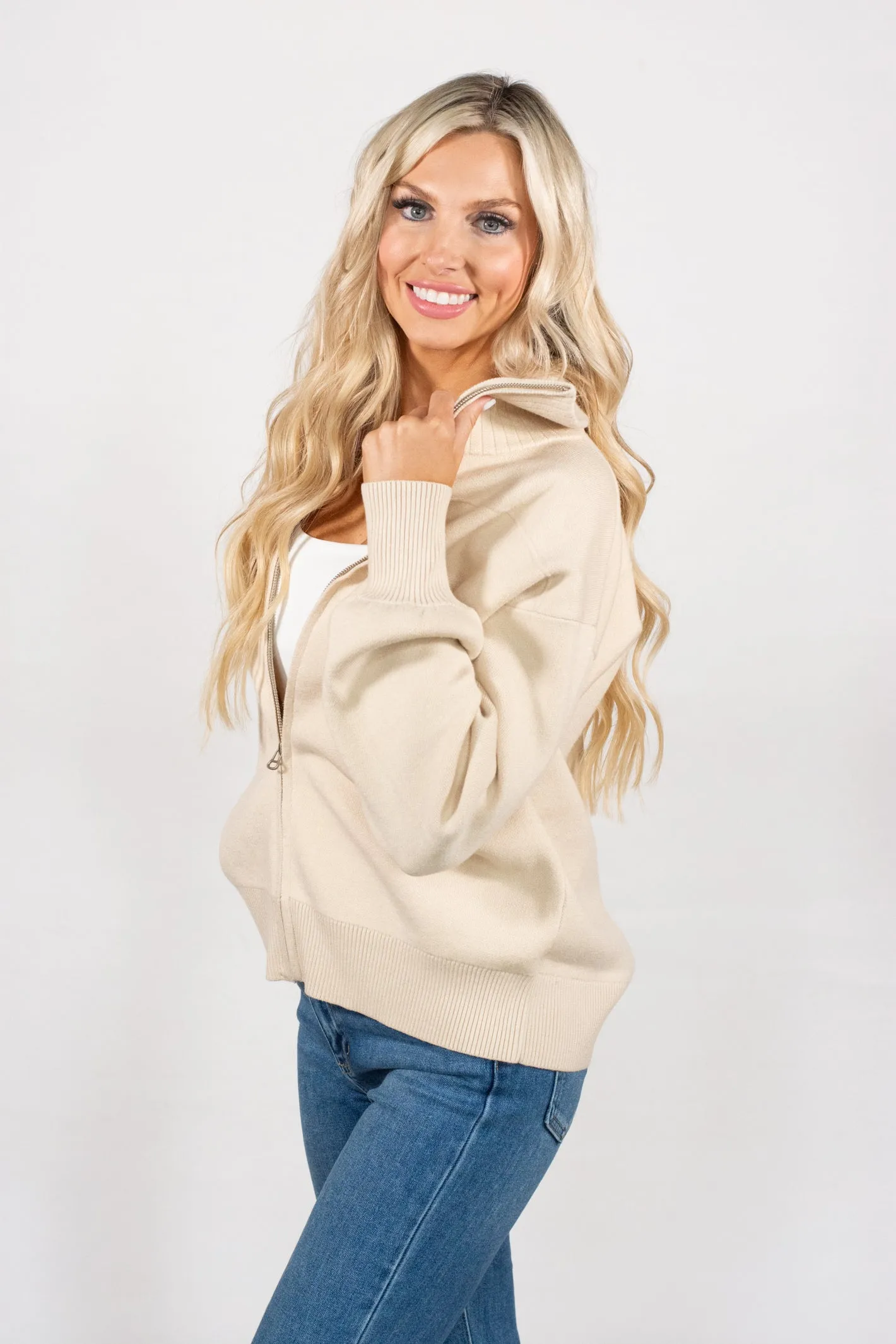Take Care Ivory Zip-Up Jacket