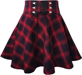 TONCHENGSD Women's Gothic Punk Plaid Pleated High Waisted Short A-line Flare Mini Skirt