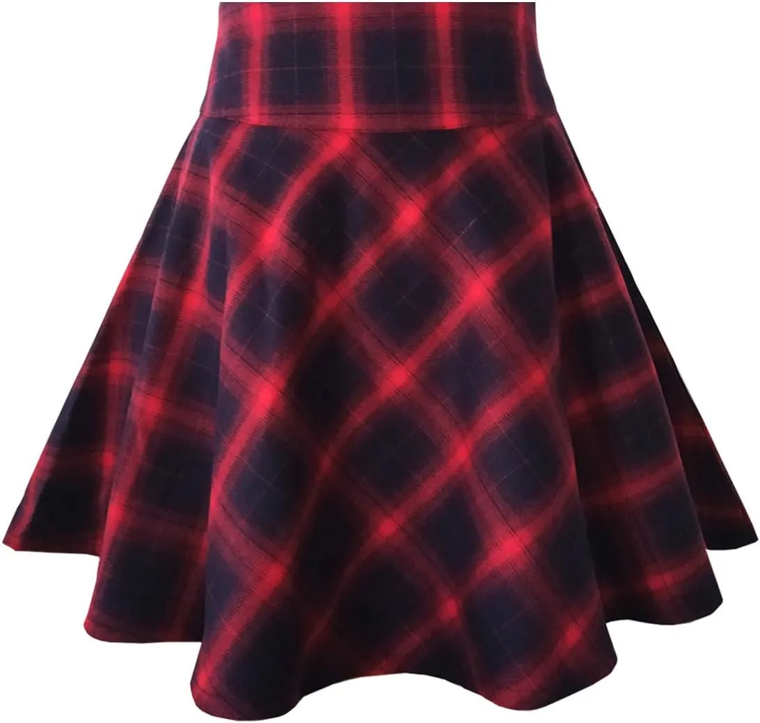 TONCHENGSD Women's Gothic Punk Plaid Pleated High Waisted Short A-line Flare Mini Skirt