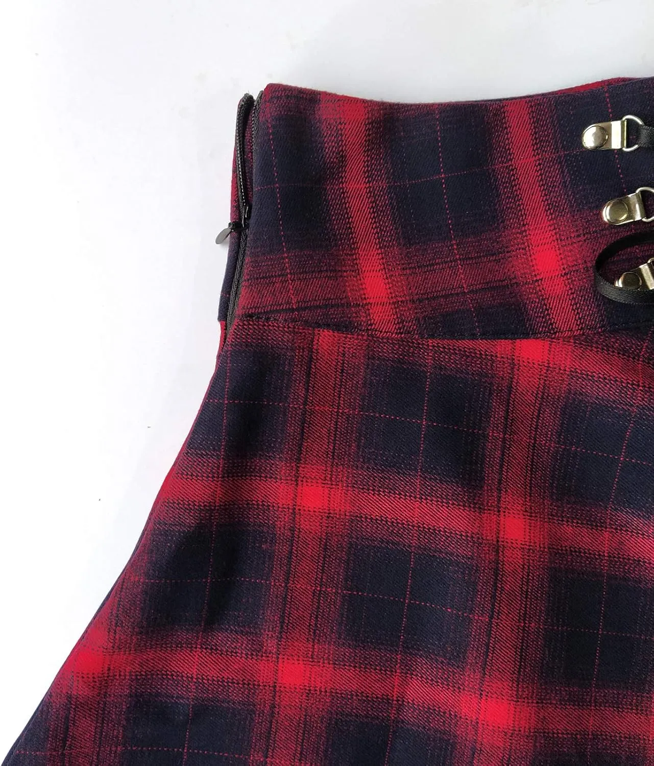 TONCHENGSD Women's Gothic Punk Plaid Pleated High Waisted Short A-line Flare Mini Skirt