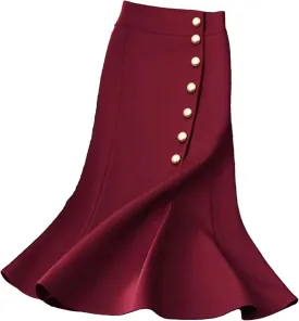 Women Elegant Temperament Solid Color Pencil Skirt Office Slim High Waist Single Breasted Skirts