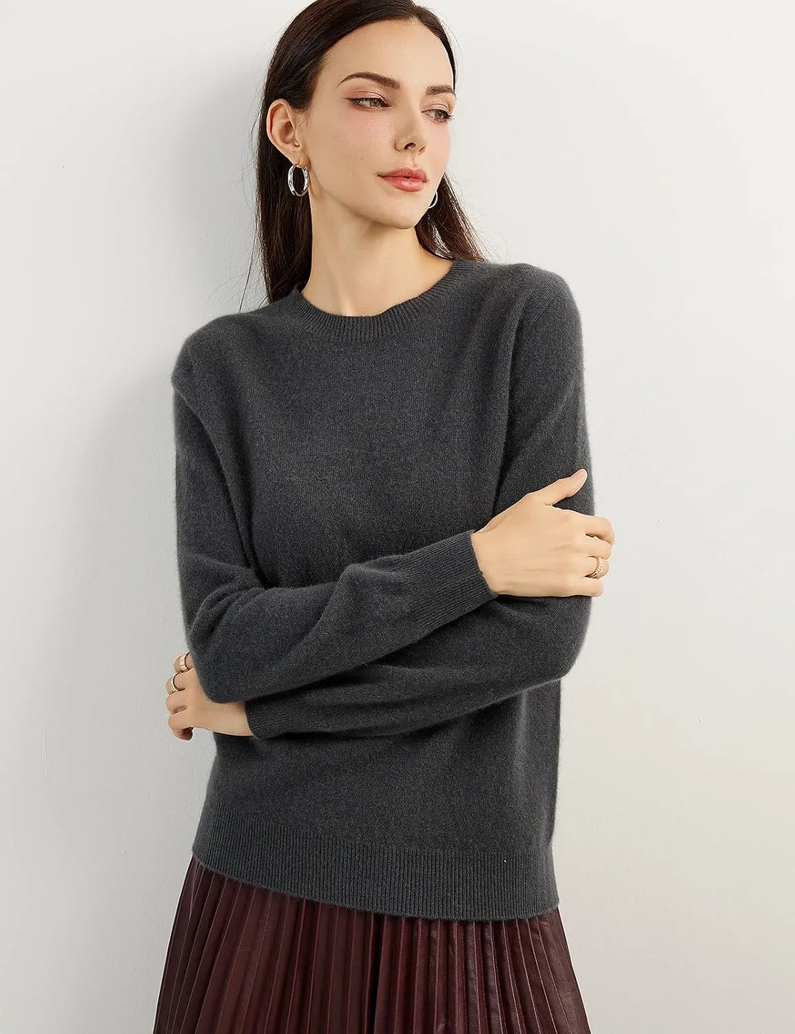 Women's 100% Pure Cashmere Sweater 2025 Fall Winter Crew Neck Long Sleeve Warm Soft Knitted Pullover