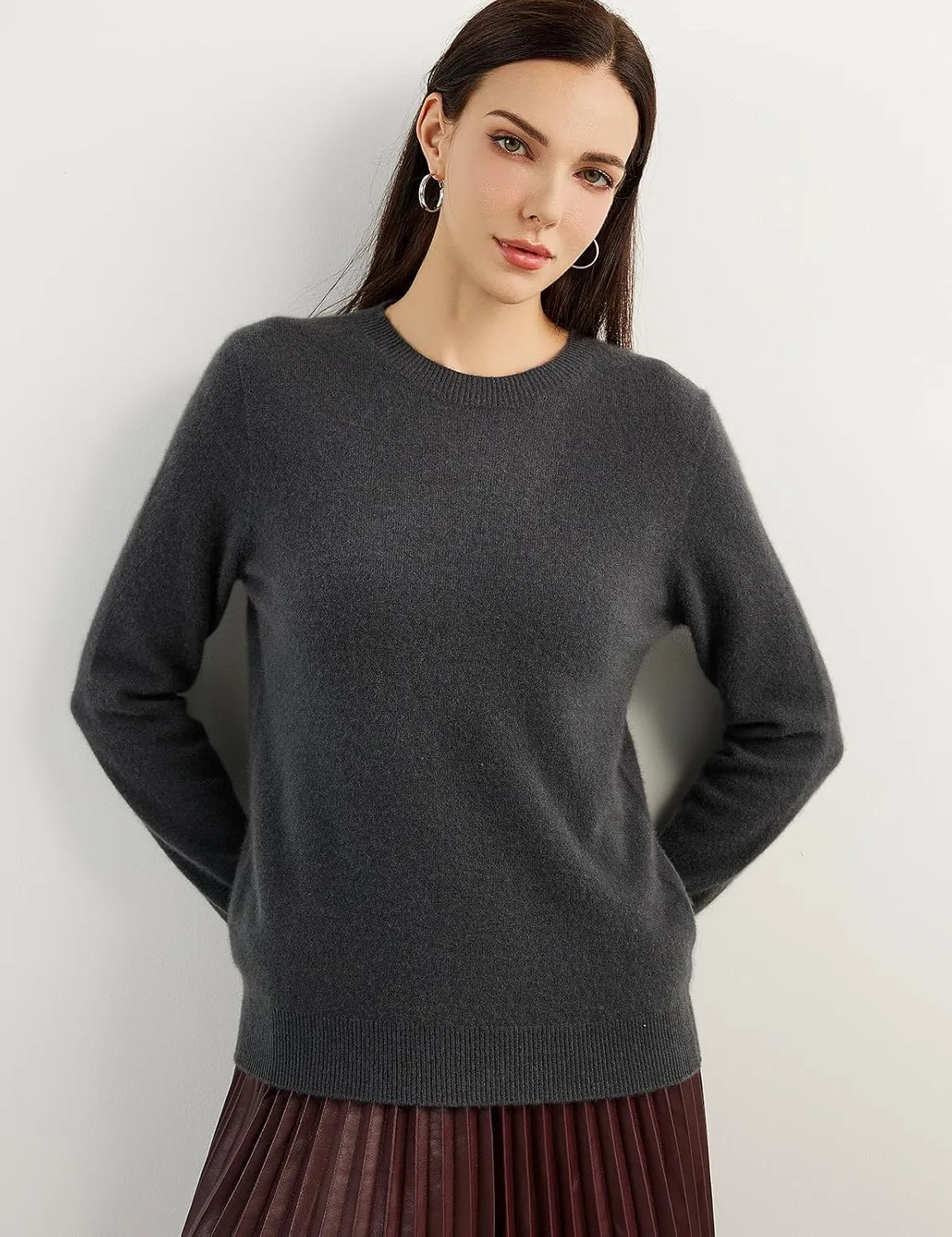 Women's 100% Pure Cashmere Sweater 2025 Fall Winter Crew Neck Long Sleeve Warm Soft Knitted Pullover