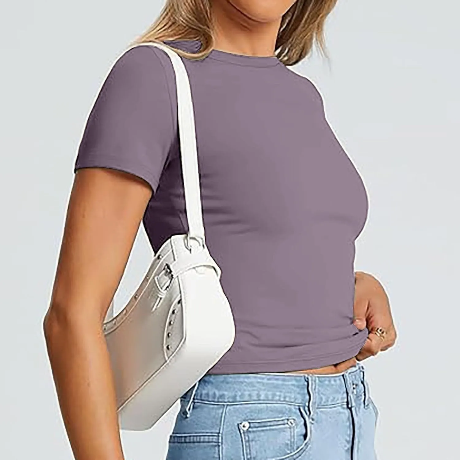 Womens Classic Slim Fit Crop Top Crewneck Short Sleeve Sexy Y2K Shirt Casual Base Layer Soft Workout Gym Stretch Shirt