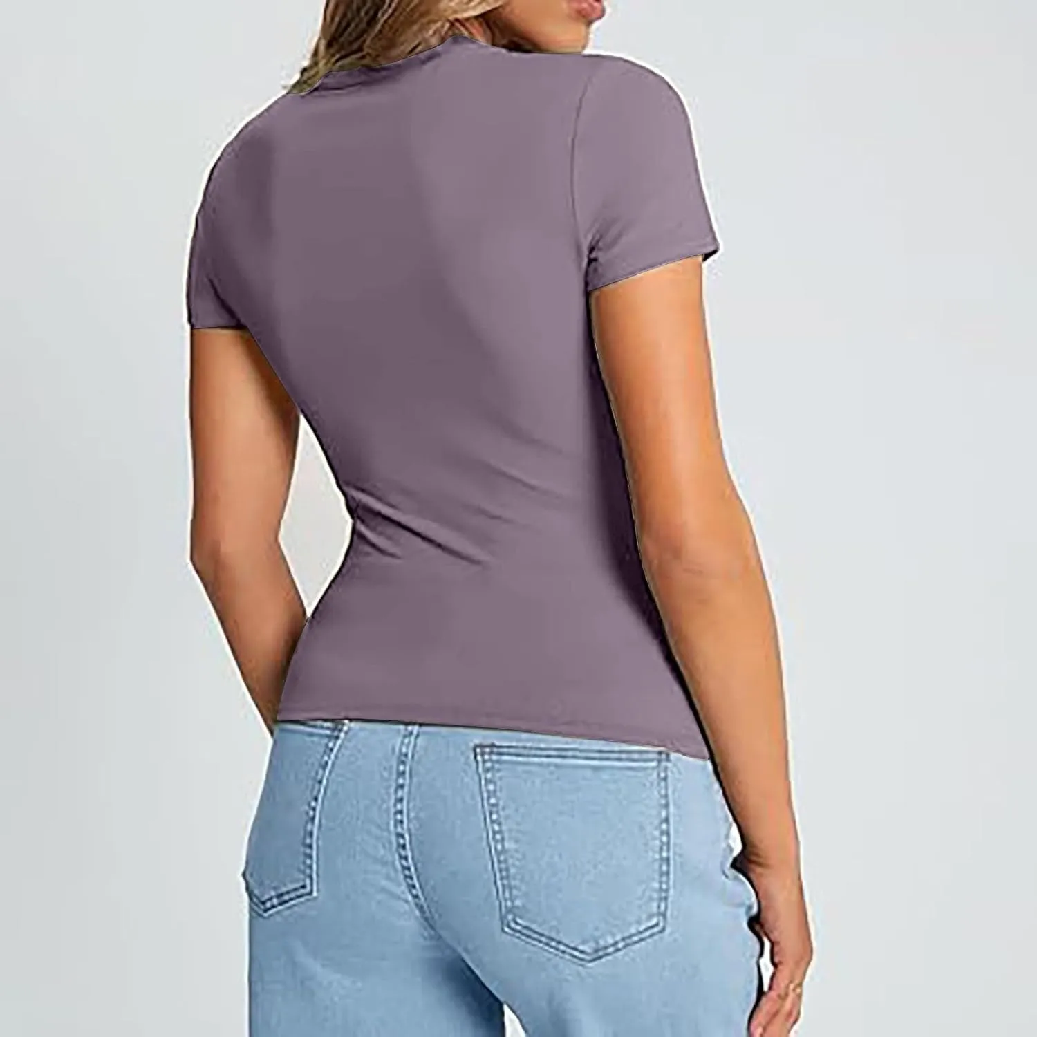 Womens Classic Slim Fit Crop Top Crewneck Short Sleeve Sexy Y2K Shirt Casual Base Layer Soft Workout Gym Stretch Shirt