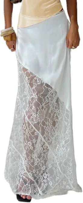 Women's Lace Long Skirts Mid Waist Solid Color Asymmetric Patchwork Midi Skirts Elegant Skirts