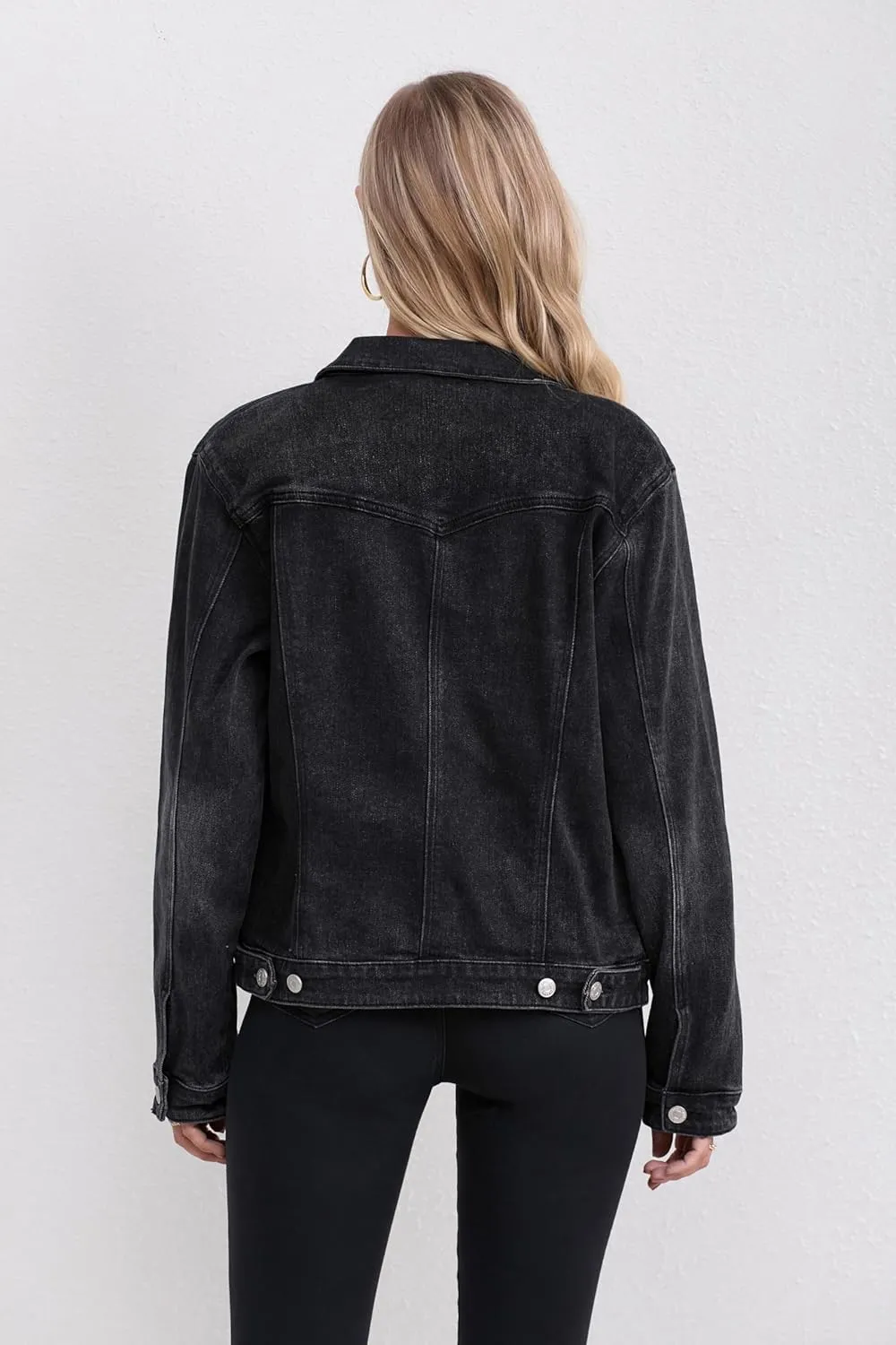 Women's Stretch Jean Jacket, Lightweight Soft Denim Jacket for Women Fitted Long Sleeve Womens Jean Trucker Coat