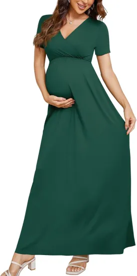 Xpenyo Maternity Maxi Dress Women Casual Wrap Long Baby Shower Pregnancy Dresses