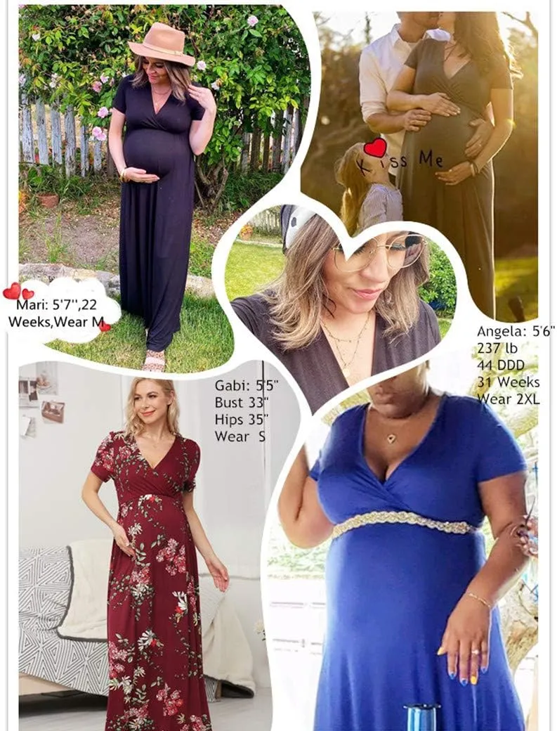 Xpenyo Maternity Maxi Dress Women Casual Wrap Long Baby Shower Pregnancy Dresses